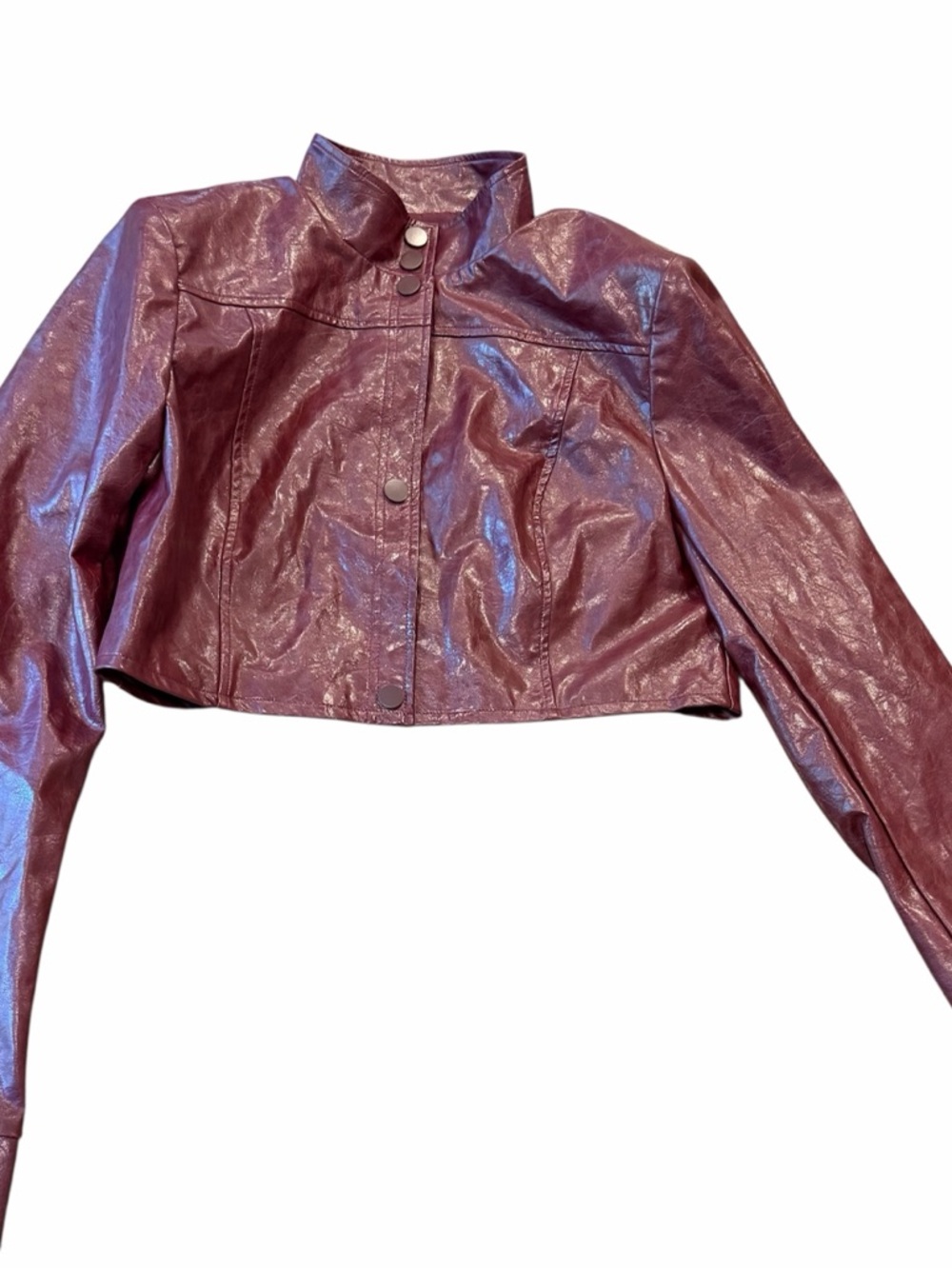 SHEIN Burgundy Cropped Faux Leather Jacket - Picture 3 of 7